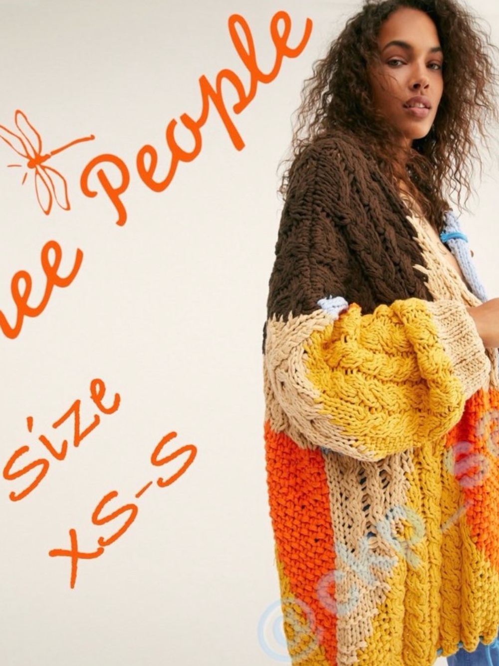 Free People Chunky Colorblock Cable Knit Perfectly Patched Poncho - Picture 2 of 15